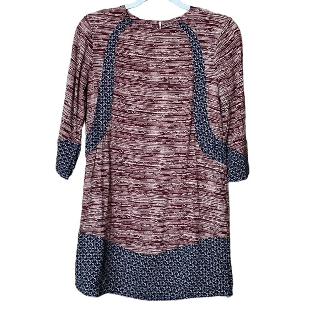 THML Cropped Sleeve Shift Dress Maroon Navy Blue Size XS
